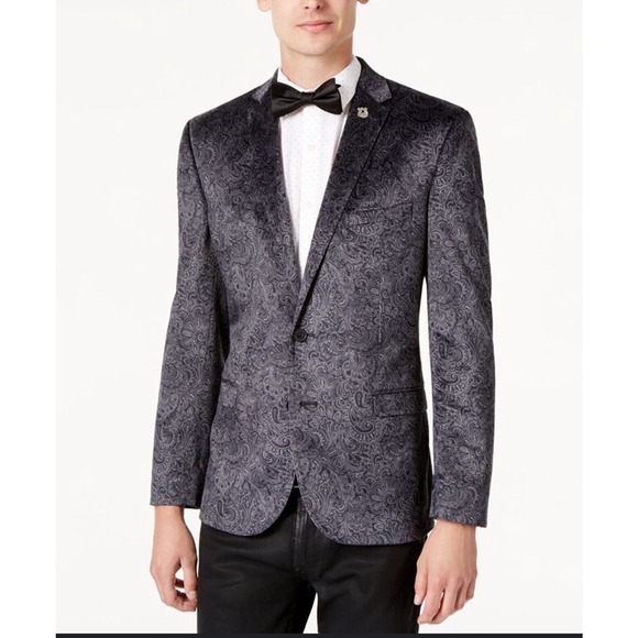 Nick Graham Other - Nick Graham Blazer Men Sz 36S Grey Velour Paisley Dinner Jacket Stylish Elegant